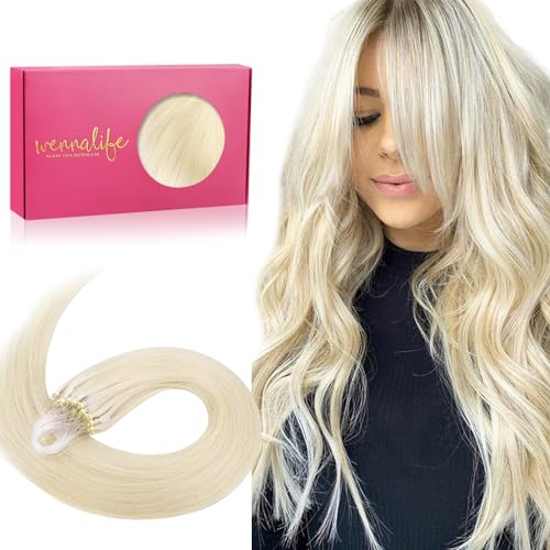 Image of WENNALIFE Microlink Hair Extensions Human Hair, 50g 50s 14 Inch Platinum Blonde Remy Micro Bead Hair Extensions Real Human Hair Micro Link Micro Loop Straight Microlinks