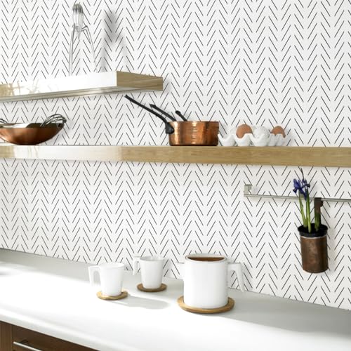 Erfoni Black And White Peel And Stick Wallpaper Modern Herringbone Contact Paper Bathroom 17.7Inch X 118.1Inch Geometric Removable Wall Paper Peel And Stick Self Adhesive Contact Paper thumb #4