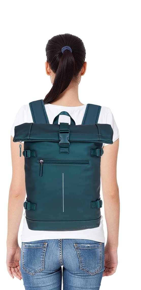 New Rebels Rucksack Damen Herren Kurierrucksack Laptop Notebook Fach Roll Top William 511306 + Flasche