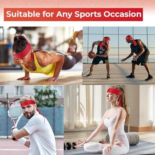 Image of Hiboom 50 Pcs Head Tie Headbands Men Women Ninja Karate Tie Athletic Sweatbands for Sports Basketball Tennis Running Workout