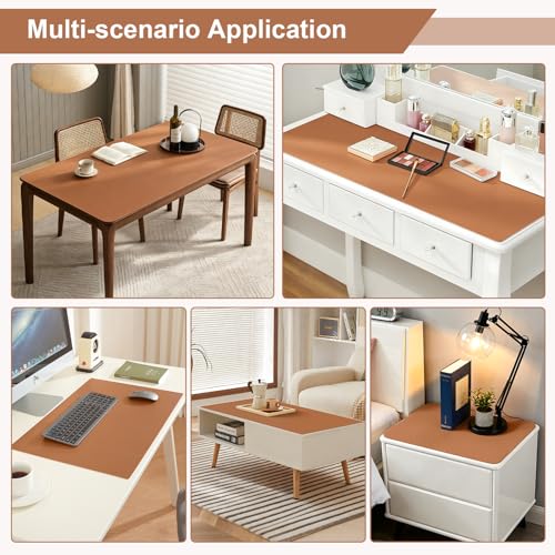 Image of OstepDecor Brown Table Cover Protector 24 x 60 Inch, 1.5mm Thick Plastic Table Cover, Dining Table Protector Pad, Waterproof & Easy Cleaning PVC Desk Mat for Dresser, Coffee & Kitchen Wooden Tabletop
