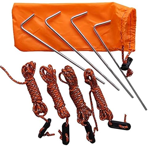 OSISTER7 Tent Guy Ropes, 4 Pack Steel Tent Pegs & 2 m Reflect Rope Guide Line Ropes with Adjuster, Tent Fixed Stakes Windroof Rope Set for Camping Hiking Mountaineering Cover