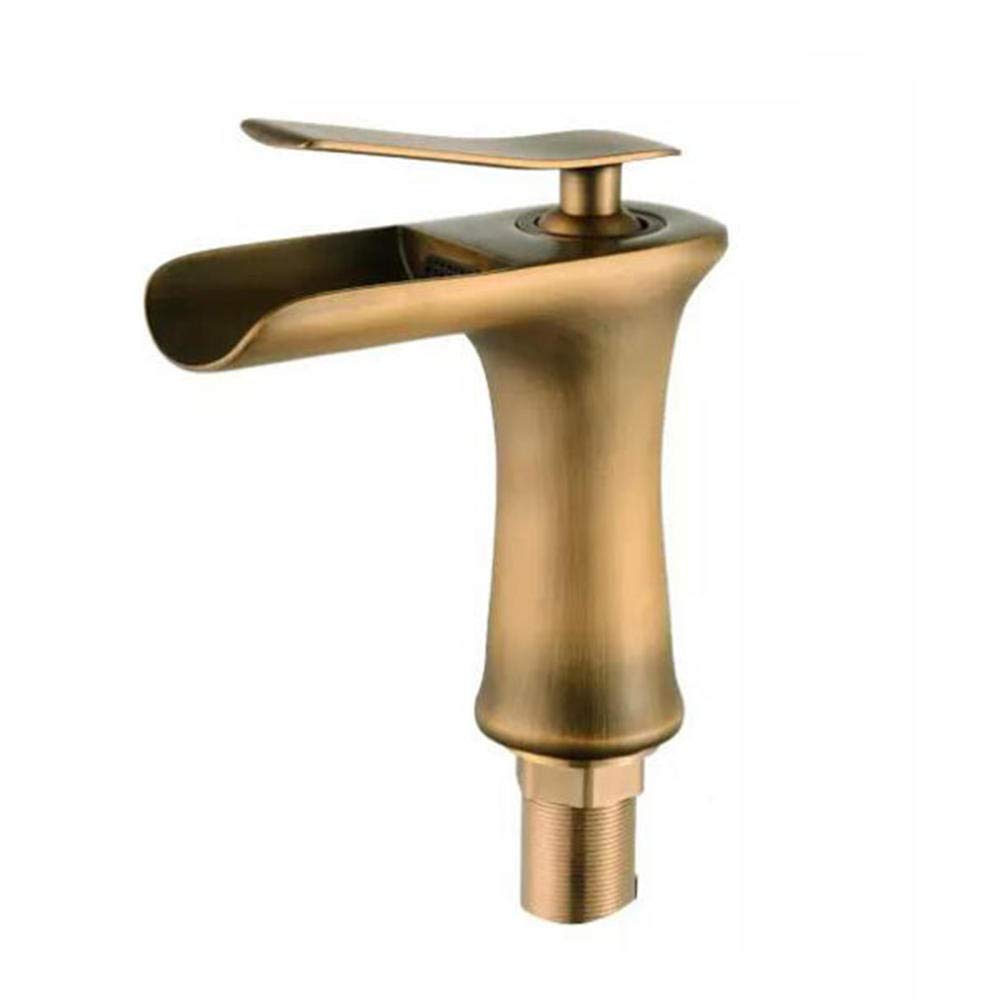 COSZWQDP Basin Mixer tap Waterfall Bathroom Sink taps Antique Faucet Brass hot and Cold washbasin Retro