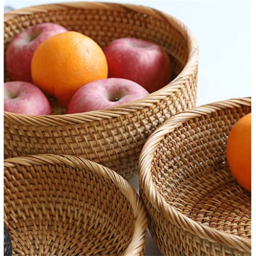 Fruit Basket Fruit Dish Rattan Round Fruit Bowl Creative Countertop Storage Basket Decorative Table Centerpiece For Fruit Vegetable Bread, Candy And Other Household Items(Set Of 3) Fruit Bowl #TOP2