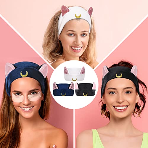 3Pcs Sailor Moon Spa Headband Cute Cat Moon Cosmetic Hairband Shower Headband #TOP5