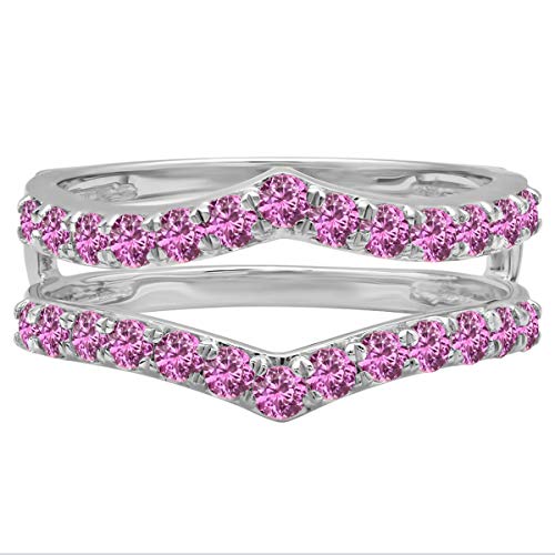 Dazzlingrock Collection Round Pink Sapphire Double Guard Wedding Band Enhancer Ring For Women In 10K Yellow Gold Size 7 #TOP1