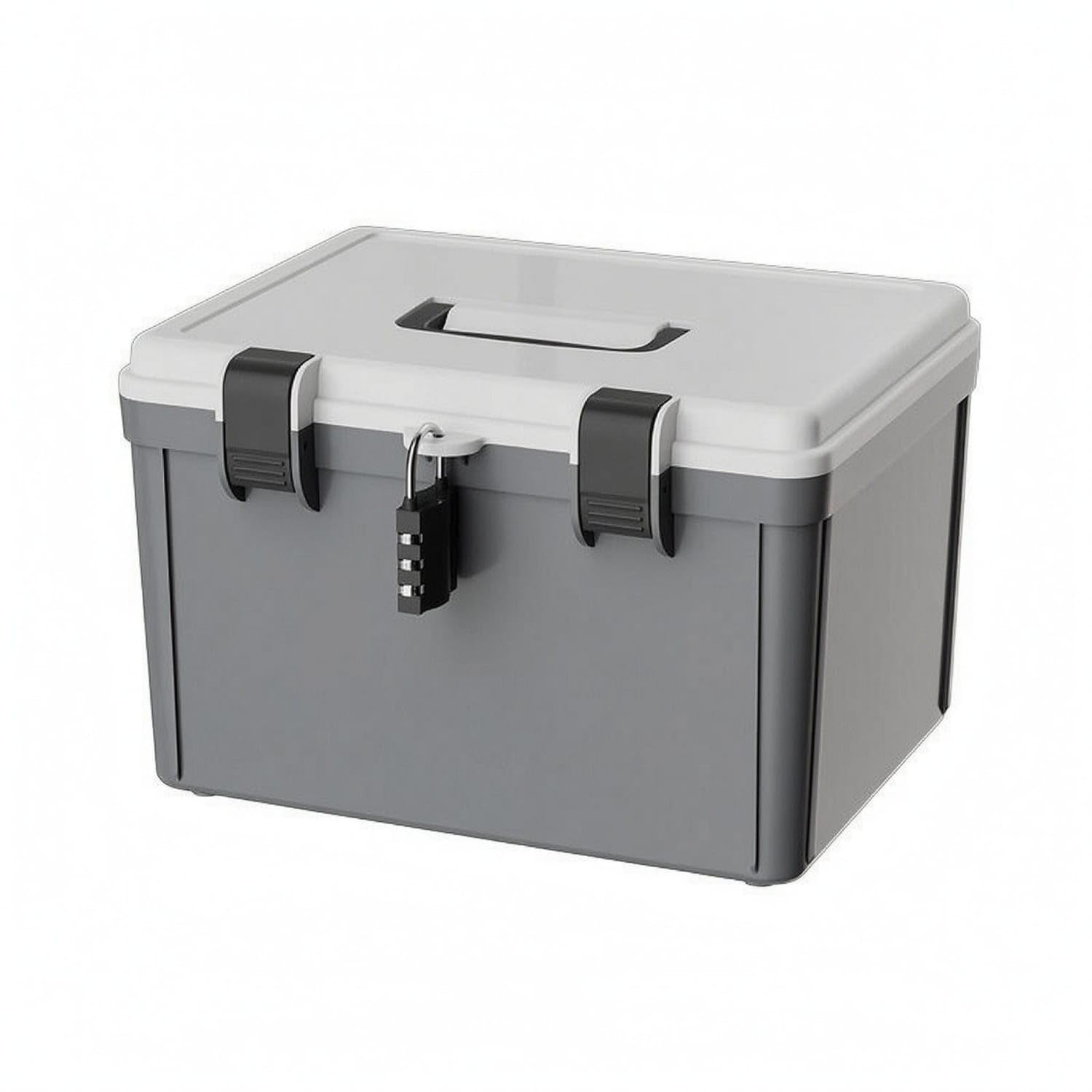 Built-in Handle Combination Lock Box Fitted Lid Lockable Storage Box Keyless Solid-Sided, L-Enamel Gray, Sealed Box-image-6