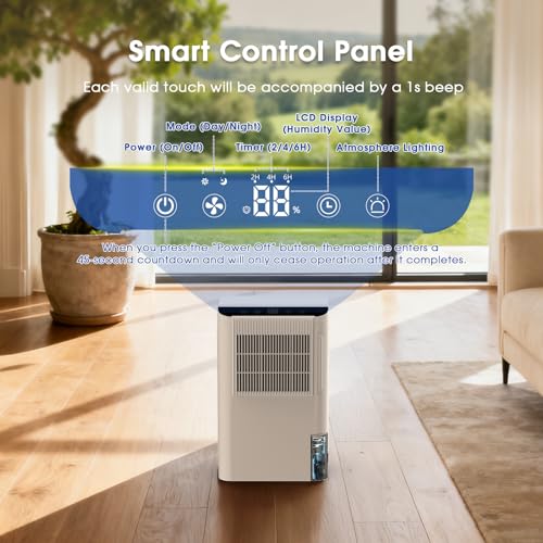 Image of 2000 Sq.Ft Small Dehumidifier with 3.3ft Drain Hose, 2.5L Tank, Timer Sleep Mode, Portable Dehumidifier for Basement, Bedroom, Bathroom (Pure White)
