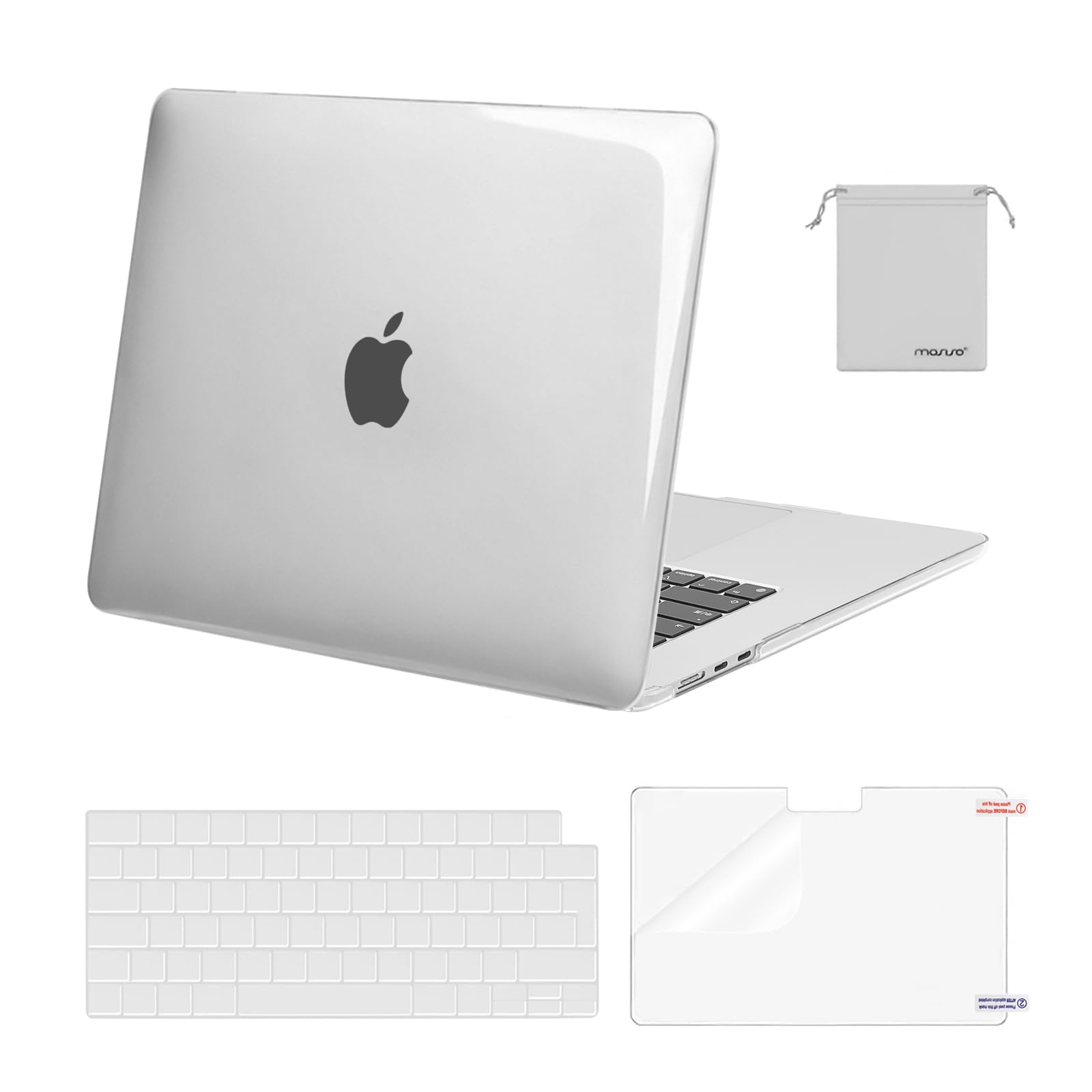MOSISO Scratch-Resistant Case Compatible with MacBook Air 15 inch M5 M4 M3 M2 2026-2023 A3448 A3241 A3114 A2941,Protective Hard Shell Laptop Cover Keyboard Skin&Screen Film&Pouch