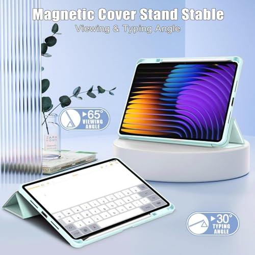 Image of MOCA Case for Xiaomi Mi Pad 8 /8 Pro /Pad 7 / Pad 7 Pro 11.2 inch, Smart Flip Case with Pen Holder, Trifold Stand, Magnetic Auto Sleep Wake, Hard Back Protection (Aqua Blue)