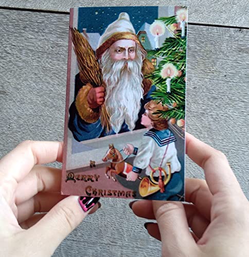 Image of PIXILUV CHRISTMAS SANTA PORTRAITS (Pack of 12) Notecards Small Greeting Cards # Merry Santa Claus St Nicholas ~ Vintage Christmas Postcards Reprint