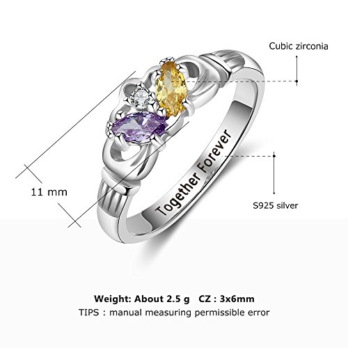 Love Jewelry Personalized 2 Simulated Birthstone Mothers Ring Engraved Names Custom Engagement Promise Rings for Women (9)3