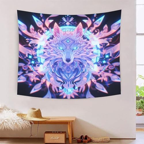 Couverture murale 3D loup en polyester doux deco grand format resistante et facile a suspendre