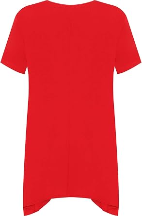 Womens Short Sleeve Printed Hanky Hem Long Top Ladies Round Neck X-Mas Plus Size T-Shirt