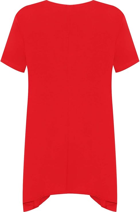 Womens Short Sleeve Printed Hanky Hem Long Top Ladies Round Neck X-Mas Plus Size T-Shirt