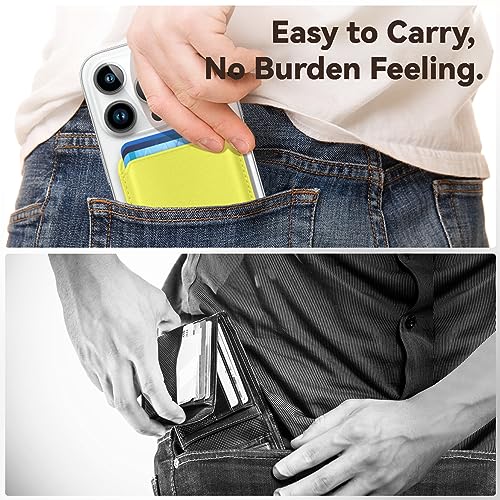 Amzone Magnetic Wallet Cell Phone Card Holder for Phone Case with Mag-Safe, Stronger Magnetic RFID Leather Phone Wallet Stick on Series of iPhone 15/14/13/12 and Pro/Promax, Fluorescent Yellow - Thumbnail 7