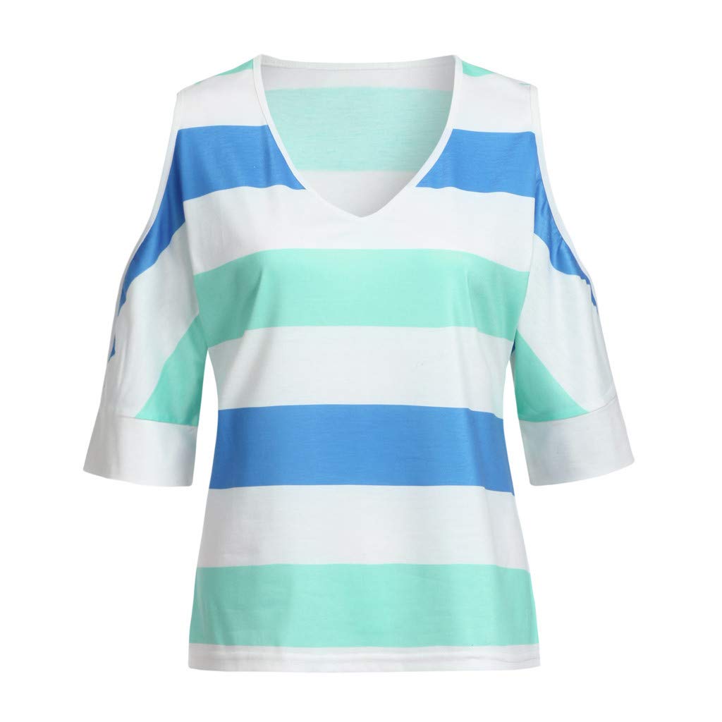 wodceeke Damska koszulka na co dzień w paski z odkrytymi ramionami patchworkowa kolorowa bluzka t-shirt topy