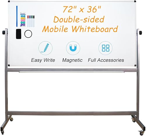Miniatura 10 de Pizarra blanca magnética de doble cara, pizarra de borrado en seco sobre ruedas, planificador de pizarra blanca portátil con soporte, 36 x 24