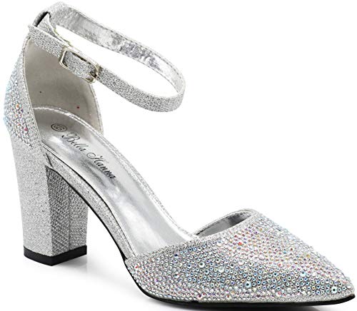 Enzo Romeo Ivka Women's Pointy Toe High Mid Chunky Block Heel Sexy Ankle Strap Sandals Ballerina Dress Pump Ballet Wedding Patent Harlow Pump Shoes