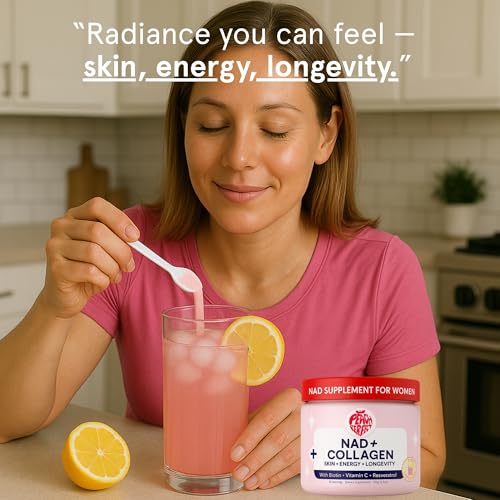 NAD Supplements for Women – Liposomal NAD+ Collagen Powder, 500mg NAD, Resveratrol, Vitamin C & Biotin – NMNH Alternative for Healthy Aging & Energy, Hair Skin & Nails – Pink Lemonade Mix, 30 SVG - Image 5