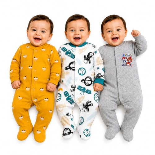 Image of EIO 100% Cotton Baby Rompers Sleepsuits Jumpsuits Night Suits for Newborn Baby Boys & Girls | Soft Infant Bodysuit | Pack of 3 Kids Rompers