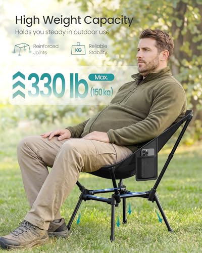 Image of SONGMICS Camping Chair, Lightweight Folding Beach Chair, Adjustable Height, Steel Frame, Portable for Outdoor Travel