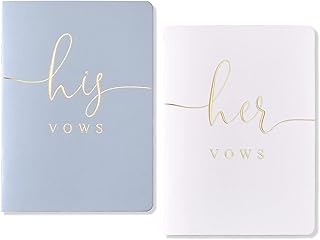 Spacobo His and Her Vow Books for Wedding Vows Bride and Groom Booklet for Wedding Gift, Gold Foil, Set of 2 (Gray + White)