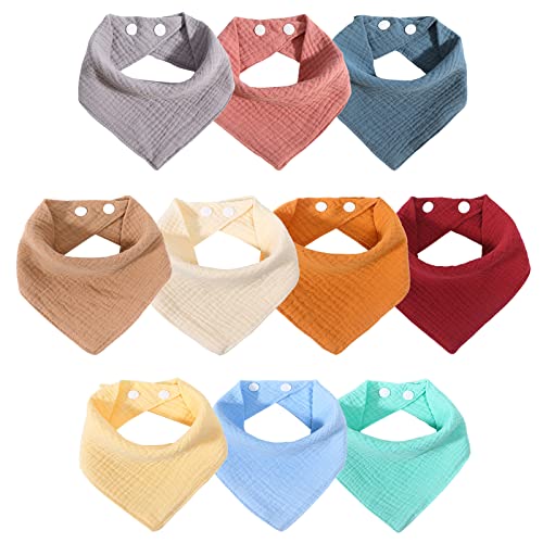 Image of Yoe Gogh 10Pcs Muslin Baby Bibs for Girl Boy, Super Absorbent Baby Bandana Drool Bib for Unisex, 100% Organic Solid Colors Bibs Set for Teething and Drooling