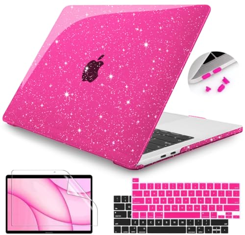 Teryeefi for MacBook Pro 13 inch Case M2 M1 A2338 A2251 A2289 A2159 A1989 A1708 A1706 (2016-2022 Release), Glitter Sparkly Plastic Hard Shell with Keyboard Cover & Screen Protector, Sparkly Pink