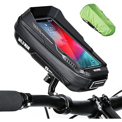 ENONEO Bike Phone Holder Waterproof 360°Rotation Mountain Bike Phone Mount Quick Release Bicycle Handlebar Bag with Headphone & Touchable Cycling Mobile Phone Holder for Motorbike Under 6.7'' (Black) Cover