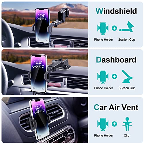 Mr.luyu 3In1 Suction Cup Car Phone Holder, Cell Phone Mount For Dashboard Windshield Vent With Adjustable Telescopic Arm And Strong Sticky Gel, Compatible With Iphone 14 13 12 11 Pro Max Samsung #TOP1