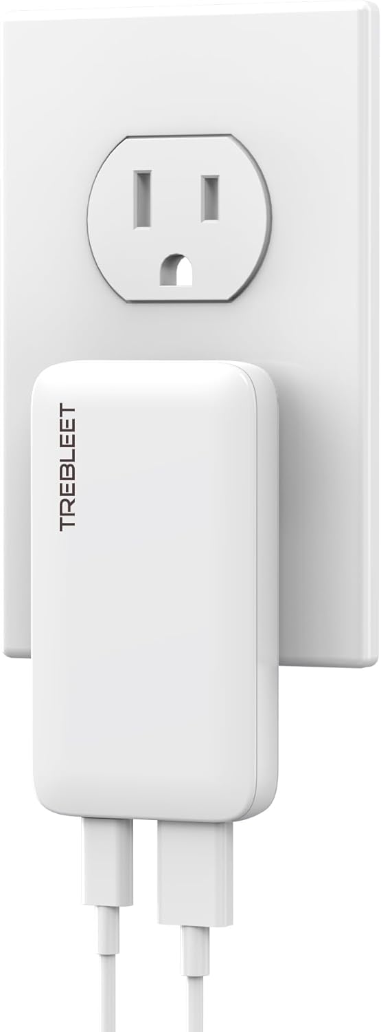 65W Ultra-Thin Flat USB C Wall Charger, TREBLEET GaN Fast Charging Block with Foldable Plug, Dual Port (USB C+A) PD 3.0 for MacBook Pro/Air, iPhone 16/17, Galaxy S25/S26, iPad Pro, Pixel 9, XPS