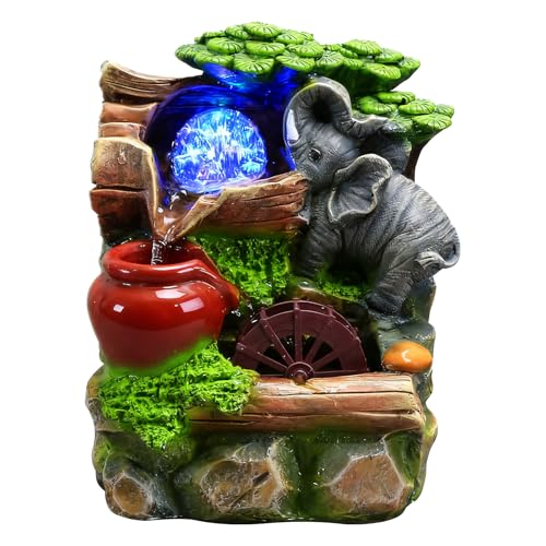 Indoor Waterfall Room Fountain with Polyresin Rolling Ball – Elephant Rock for Water Garden Table 23 x 18 x 13 cm