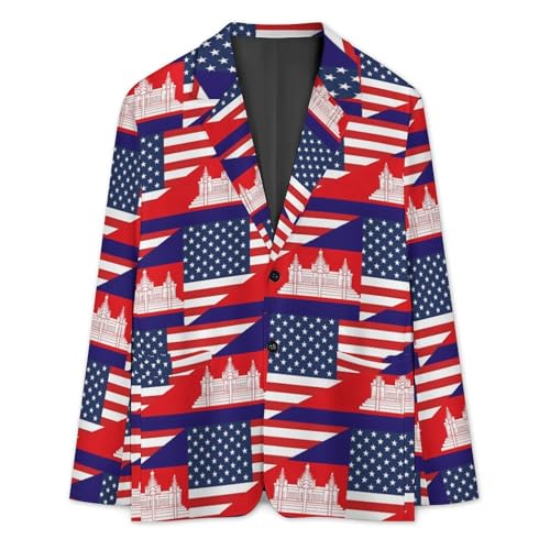 U.S. and Cambodia Flag Mens Suit Jacket Lapel Blazers V Neck Button Business Coat Tuxedo for Wedding Party3