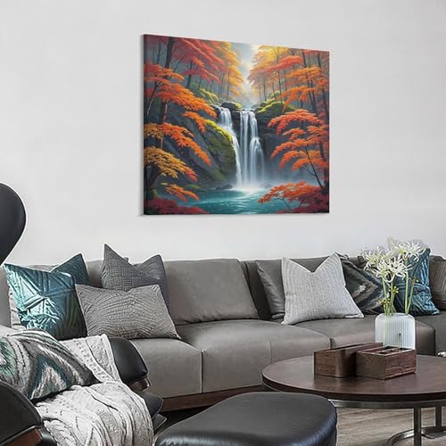 Toile murale abstraite arbres tropicaux rouges tableau carré 60x60
