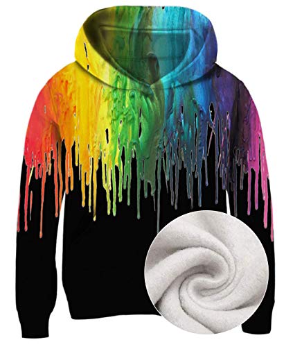 Idgreatim Teenagers Boys Pullover Hoodies Long Sleeve Rainbow Sweatshirt 3D Paint Hip-Hop Youth Hooded Sweatshirts 6-7 Years #TOP12