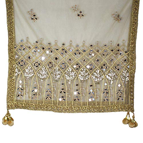 Dupatta Chunni Embroidery Mirror Scarf Net Work Shawl Hijab Head Wrap Party Wear Wedding Stole Gift For3