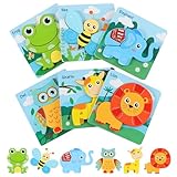 幼児用木製ジグソーパズル6点パック キュービックパズル 子供 女の子 男の子 幼児 教育用 幼稚園 モンテッソーリ おもちゃ 誕生日プレゼント 色と形 認知スキル 学習