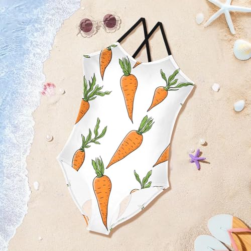 Carrots Pattern Girls One Piece Swimsuits Quick Dry Beach Swimwear Bathing Suit3