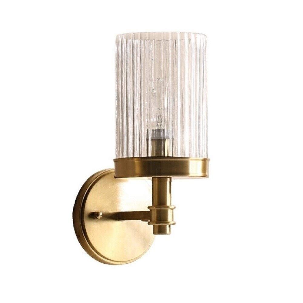 Moderne Innenwandleuchte Schlafzimmer Nacht Leselampe Einfachheit Spiegel Frontleuchte Gebürstetes Gold Finish Nordische Wandleuchte Wandleuchte für Wohnzimmer Kupfergitter Gestreifte Glaswandleuchte