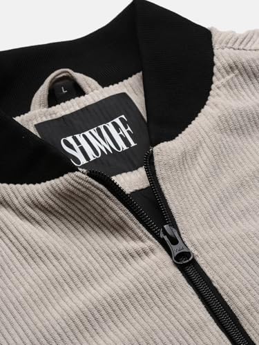 Image of SHOWOFFFF Men Solid Bomber Jacket | Mandarin Collar Full Sleeves Corduroy Jacket for Mens | Slim Fit Regular Length Jacket for Men's