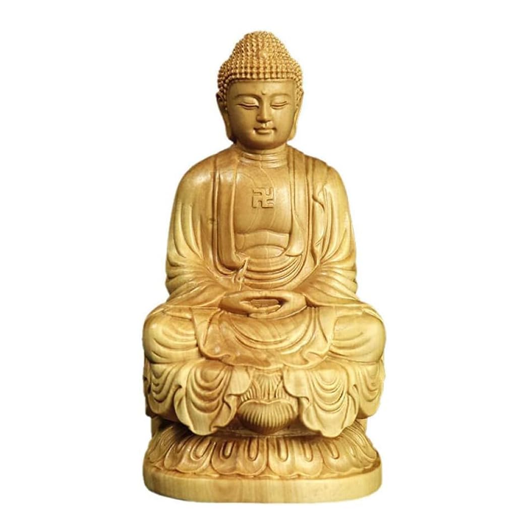 BDLINGAAS Boxwood Carvings Amitabha Buddha Sitting On Lotus Sakyamuni Buddha Buddha Figures Garden Decor Statue