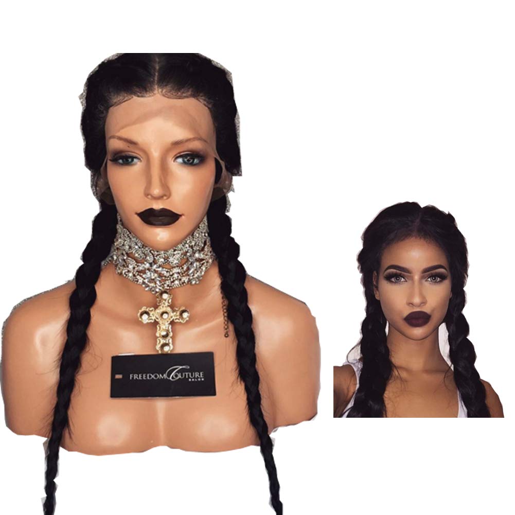 Hair Cap Double Braids Wigs Ombre Black Hair for Women Synthetic Heat Resistant Long Braids Wig Glueless Half Hand Tied