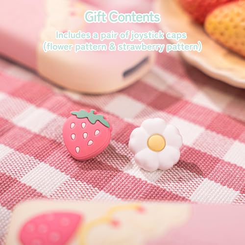 Image of GeekShare Protective Case for Switch OLED Slim Cover Case Compatible with Switch OLED Separable Soft Silicone Protective Shell for Game Console with 2 Thumb Grip Caps - Spring Strawberry (Pink)