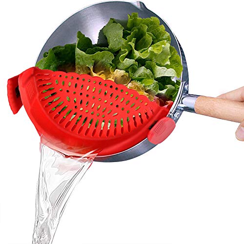 Coolnice 2 Pack Clip On Strainer for Pots Pan Pasta Strainer Silicone Food