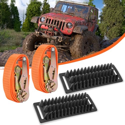Racewill 2 Pack Tire Metal Gripper Traction Straps Anti-Skid Emergency Mud Vehicle Recovery Blocks for Get Unstuck Compatible with Car SUV Pickup Truck for Mud Sand Snow and Ice