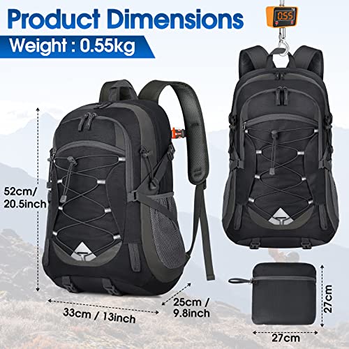 IGOLUMON Wanderrucksack Herren Damen 40L Wasserdichter Rucksack Leicht Faltbarer Reiserucksack Trekkingrucksack mit Reflexstreifen Für Radfahren, Klettern, Bergsteigen und Reisen Sport,Schwarz