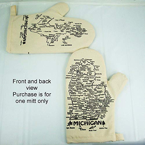 Michigan Oven Mitt-Upper & Lower Peninsula Map-White (Oatmeal)-Qty-1