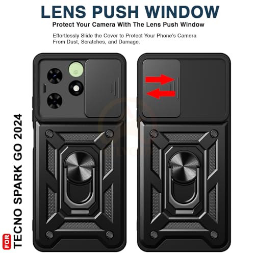 Image of Armor Bumper Back Cover Case for Tecno Spark Go 2024 Rotating Camera Cover, Ring Holder & Kickstand | Heavy Duty & 360 Degree Protection Tecno Spark Go 2024 Back Cover (Black)