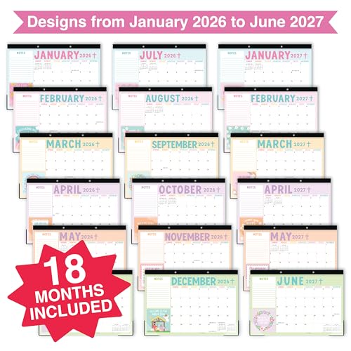 Image of Hadley Designs Large Teacher Desk Calendar 2026-2027 - Desktop Calendar 2026, 18-Month Academic Desk Calendars for School, Home & Office, Cute Classroom Must Haves, Back to School Teacher Gifts